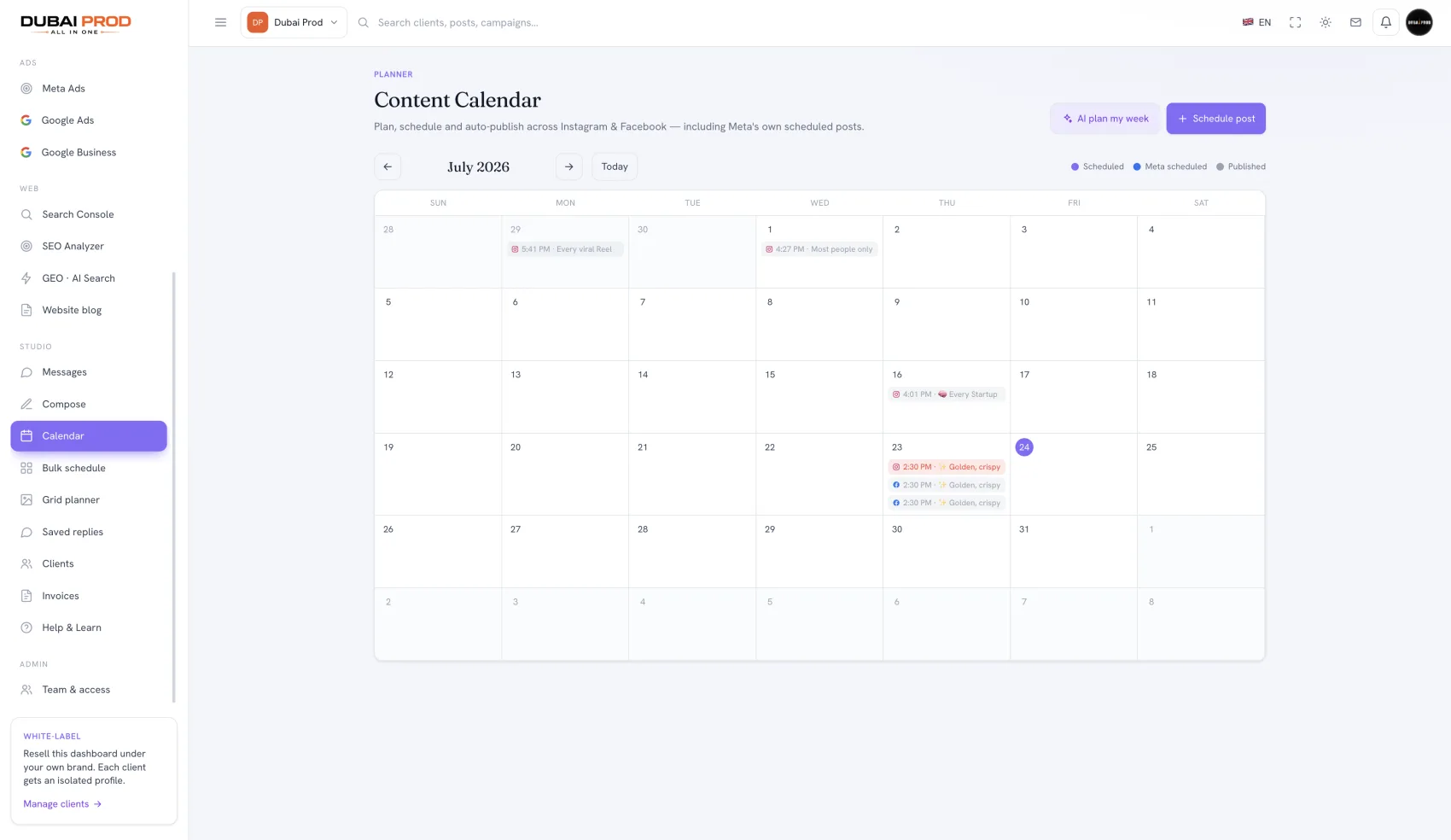 Content calendar